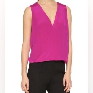 Kaufman Franco $895 Silk Plunging Back Hot Pink Blouse Size 4